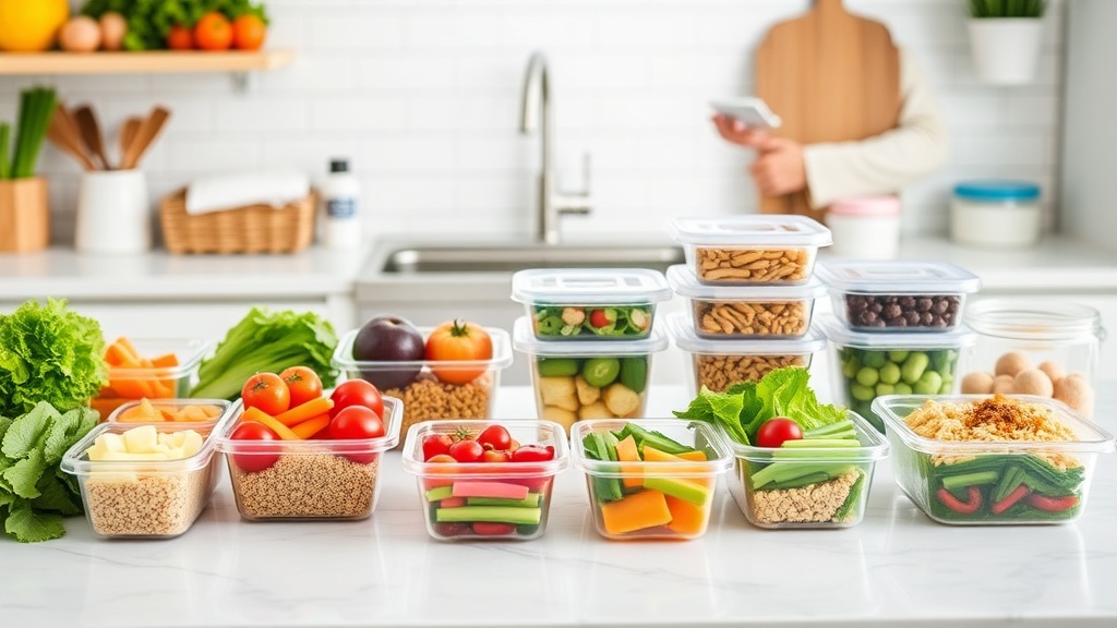 A clean kitchen counter with fresh ingredients for meal prep