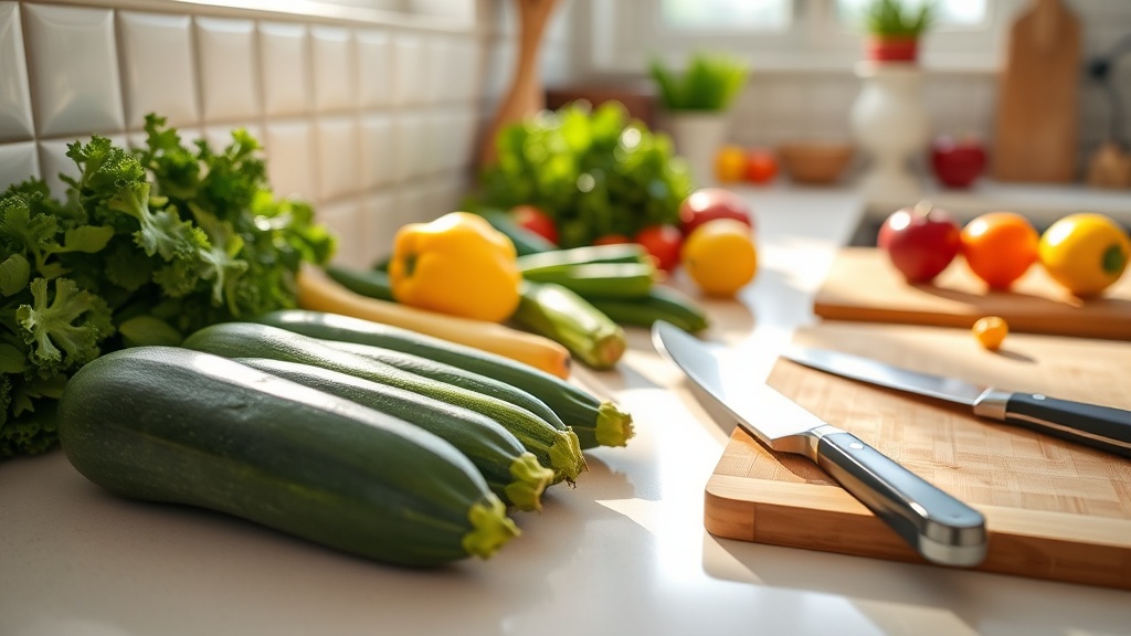 A clean kitchen prep area with fresh vegetables, emphasizing meal prep simplicity.