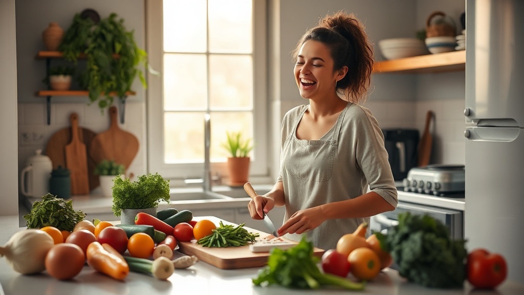Person preparing a healthy meal in a cozy kitchen