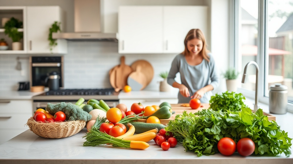 A person preparing fresh ingredients in a modern kitchen