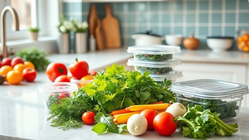 Bright kitchen with fresh ingredients for meal prep