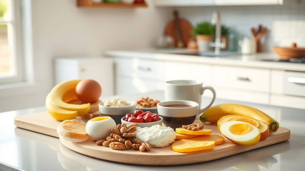 Bright kitchen with a protein-rich breakfast spread