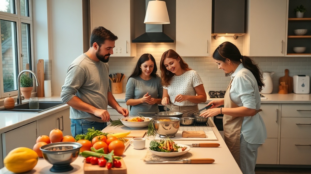 Family cooking together in a cozy kitchen