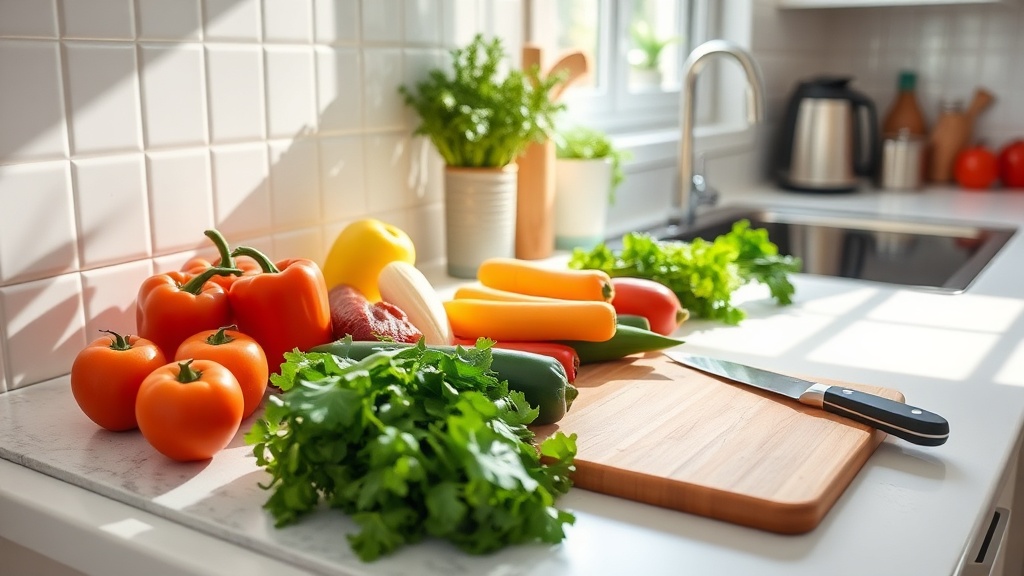 Organized kitchen countertop for food prep